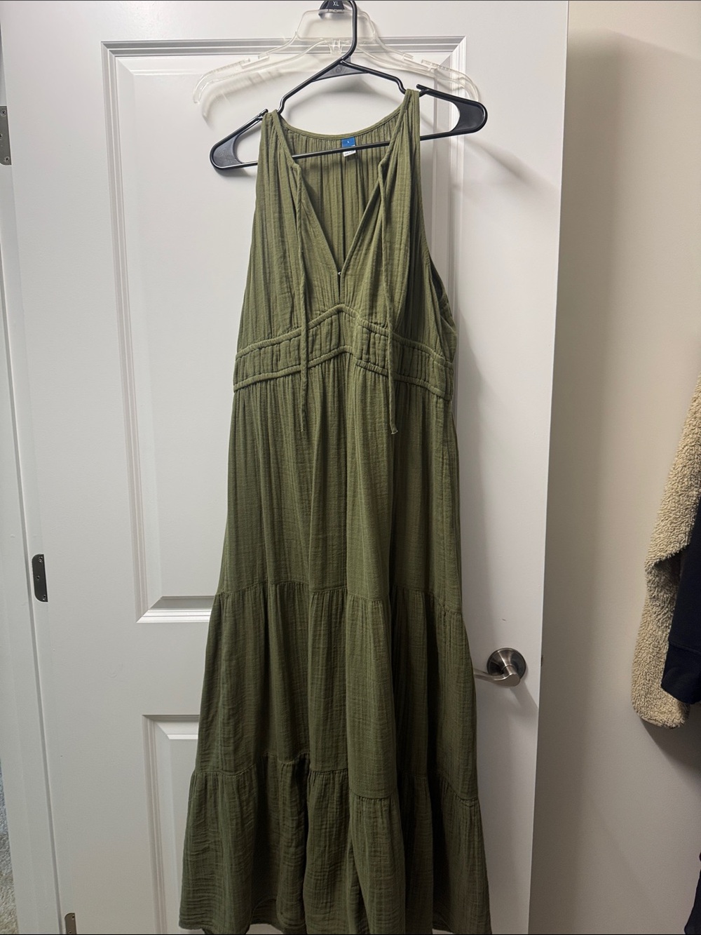 Olive Green Tiered V-Neck Maxi Dress
